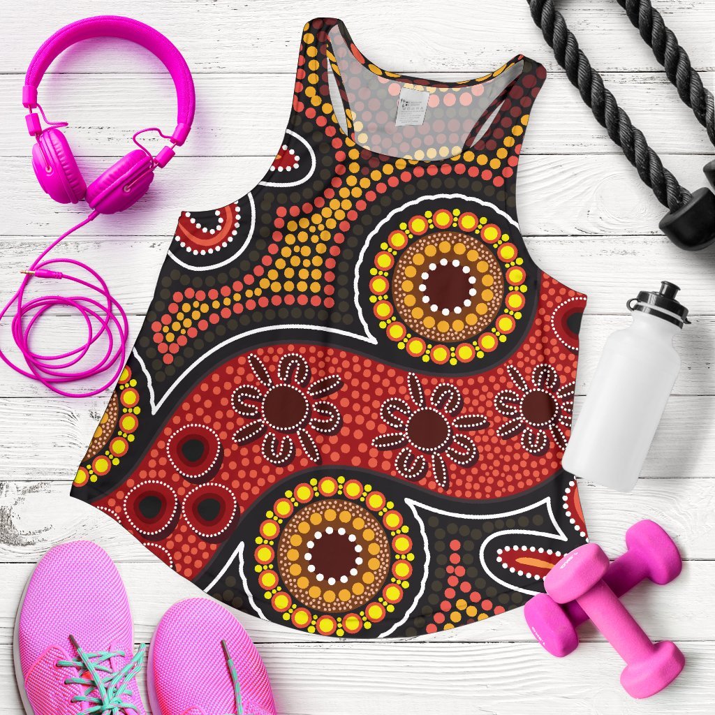 Aboriginal Women's Racerback Tank - Indigenous Circle Dot Painting Style- - Vibe Hoodie