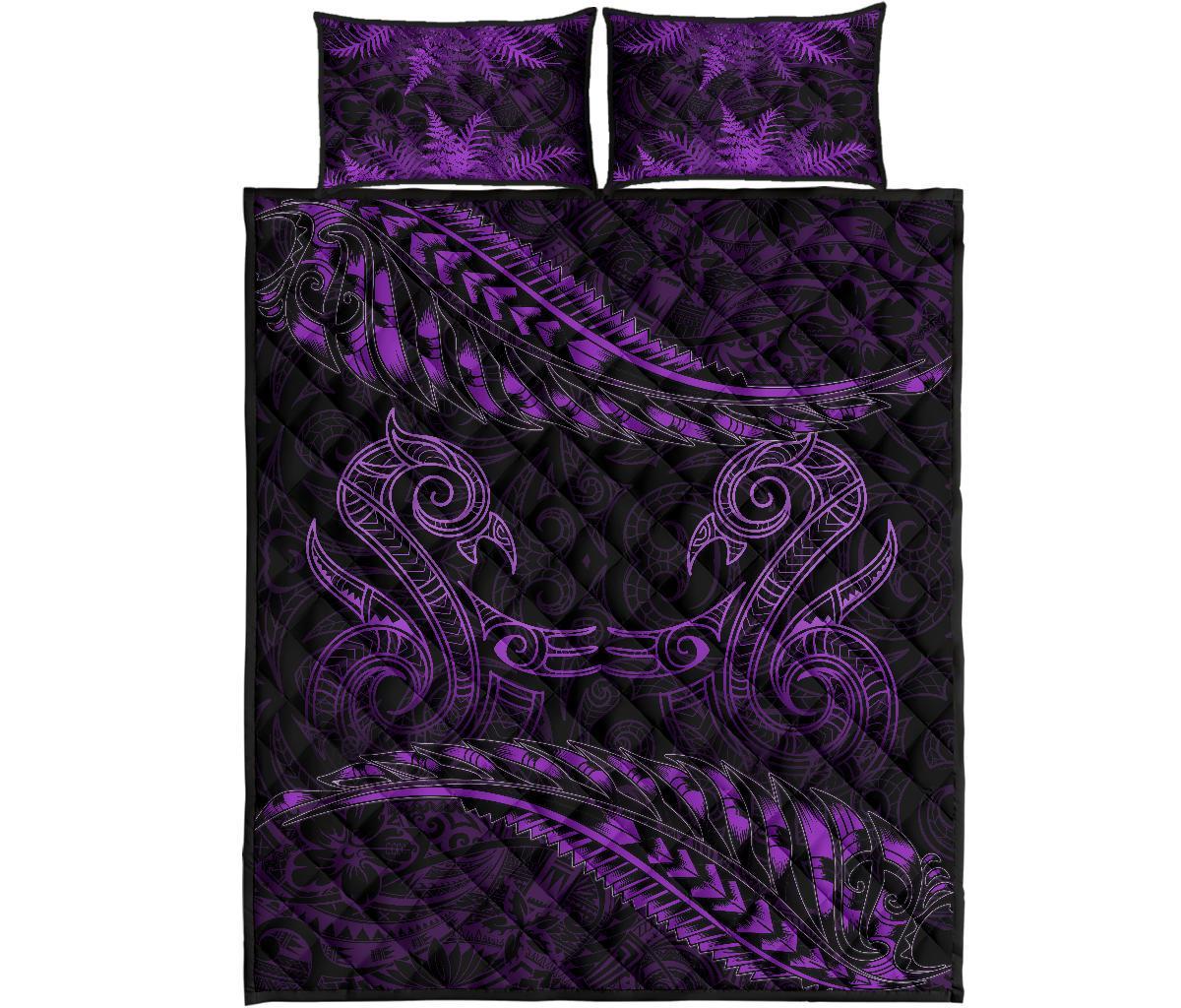 aotearoa-quilt-bed-set-purple-maori-manaia-with-silver-fern
