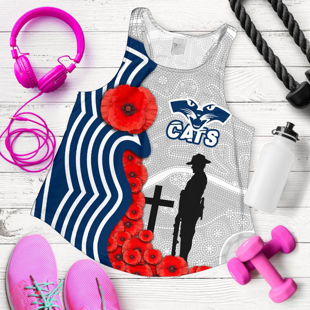 Geelong Women's Racerback Tank Cats Anzac Day Indigenous - Vibe Hoodie