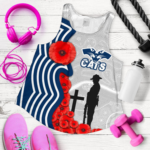 Geelong Women's Racerback Tank Cats Anzac Day Indigenous - Vibe Hoodie