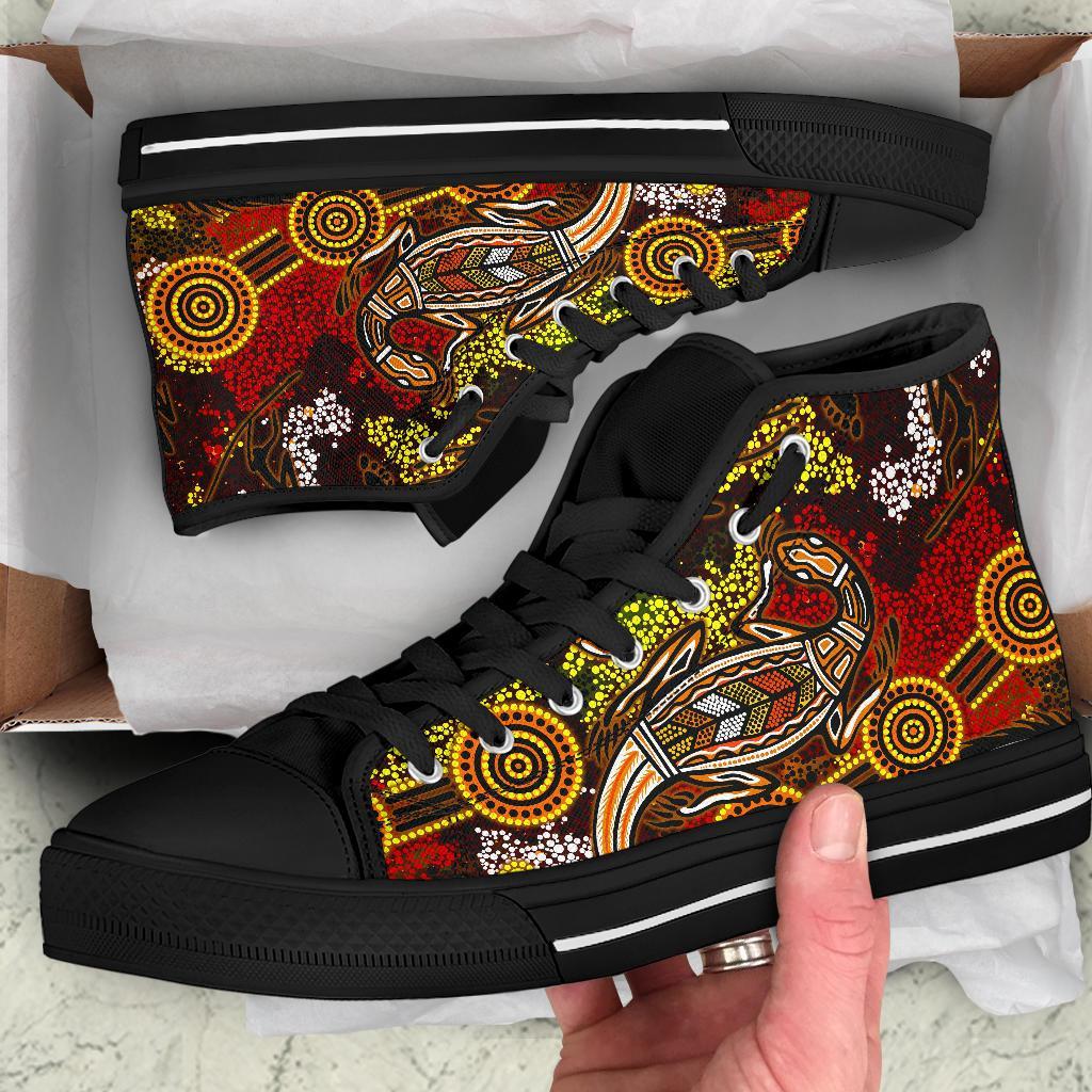aboriginal-high-top-shoe-kangaroo-and-lizard-dot-painting-art-bn18