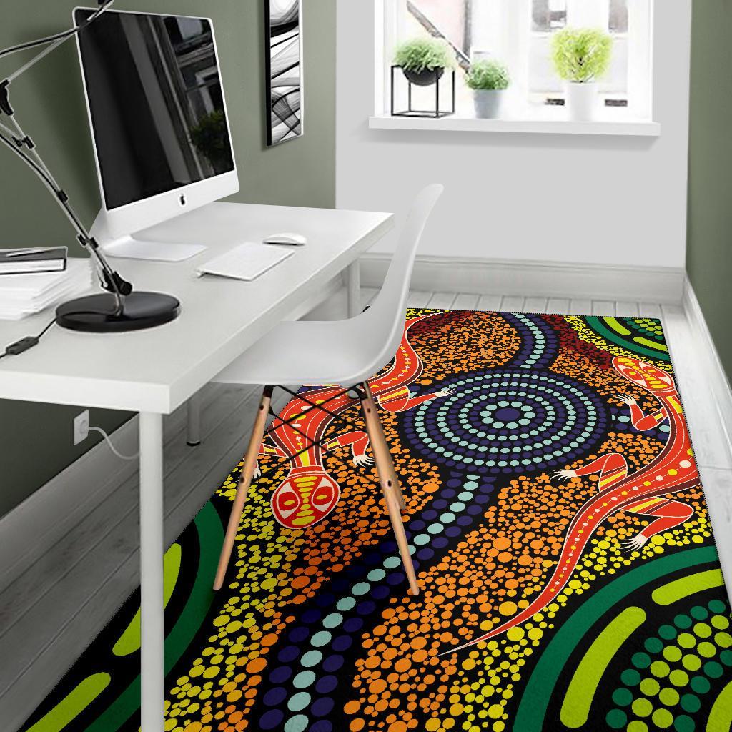 1st-australia-area-rug-aboriginal-two-lizards-dot-painting-circle