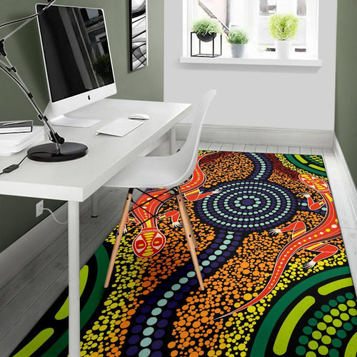 1st-australia-area-rug-aboriginal-two-lizards-dot-painting-circle