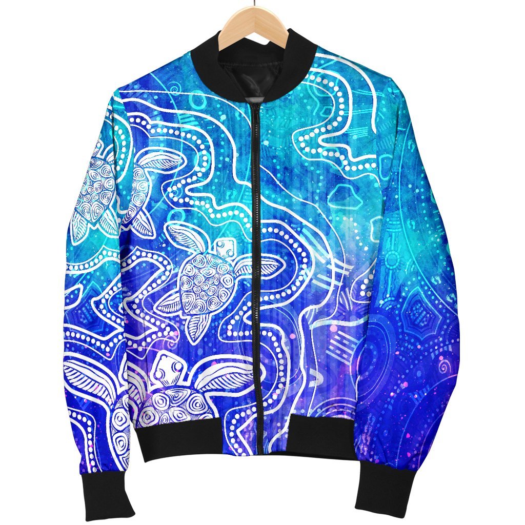aboriginal-womens-bomber-jacket-sea-turtle-with-indigenous-patterns-blue