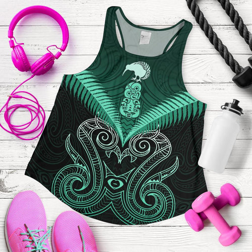 Maori Manaia New Zealand Women Racerback Tank Turquoise - Vibe Hoodie
