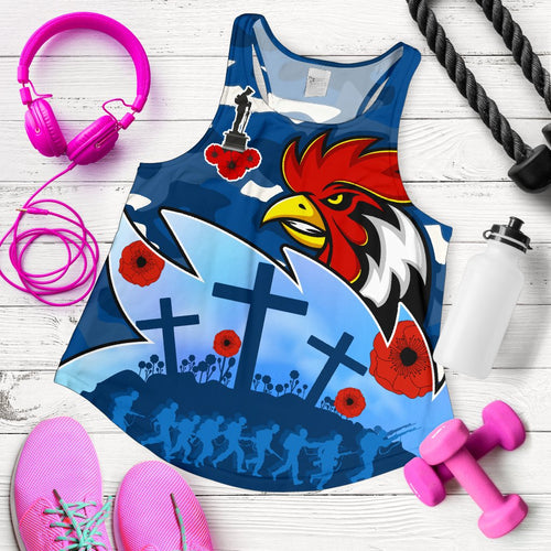 Roosters Anzac Day Women Racerback Tank Military - Blue - Vibe Hoodie
