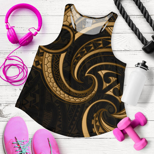 New Zealand Maori Mangopare Women Racerback Tank Polynesian - Gold - Vibe Hoodie