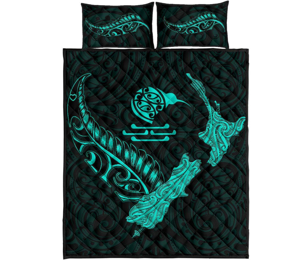 new-zealand-heart-quilt-bed-set-map-kiwi-mix-silver-fern-turquoise