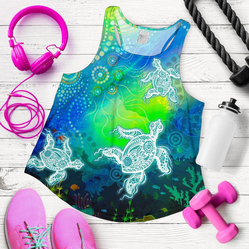 Aboriginal Women's Racerback Tank - Indigenous Turtle Ocean Dot Painting Art - Vibe Hoodie
