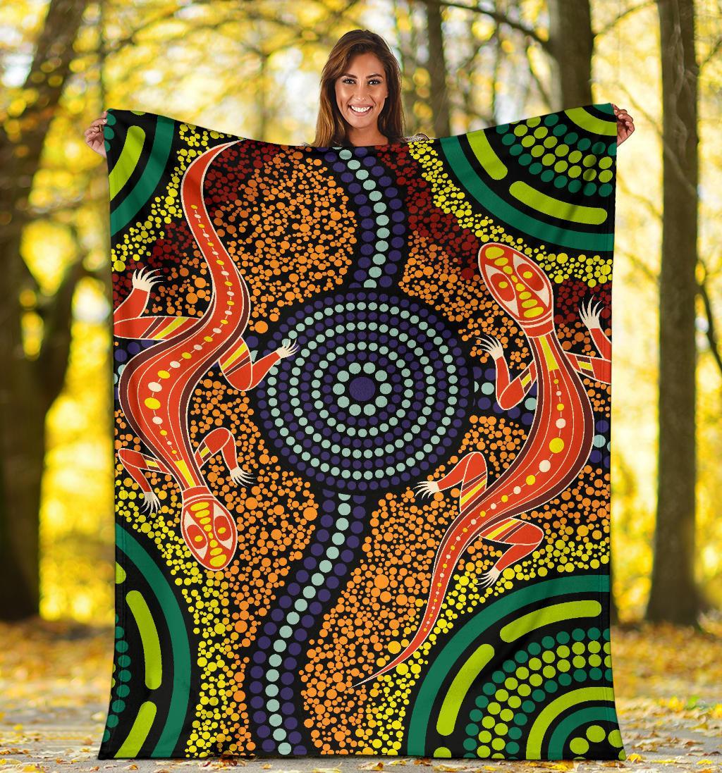 1st-australia-premium-blanket-aboriginal-two-lizards-dot-painting-circle
