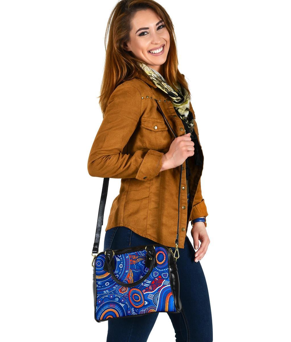Aboriginal Shoulder Handbags - Indigenous Footprint Patterns Blue Color - Vibe Hoodie