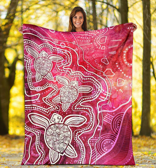 aboriginal-premium-blanket-sea-turtle-with-indigenous-patterns-pink
