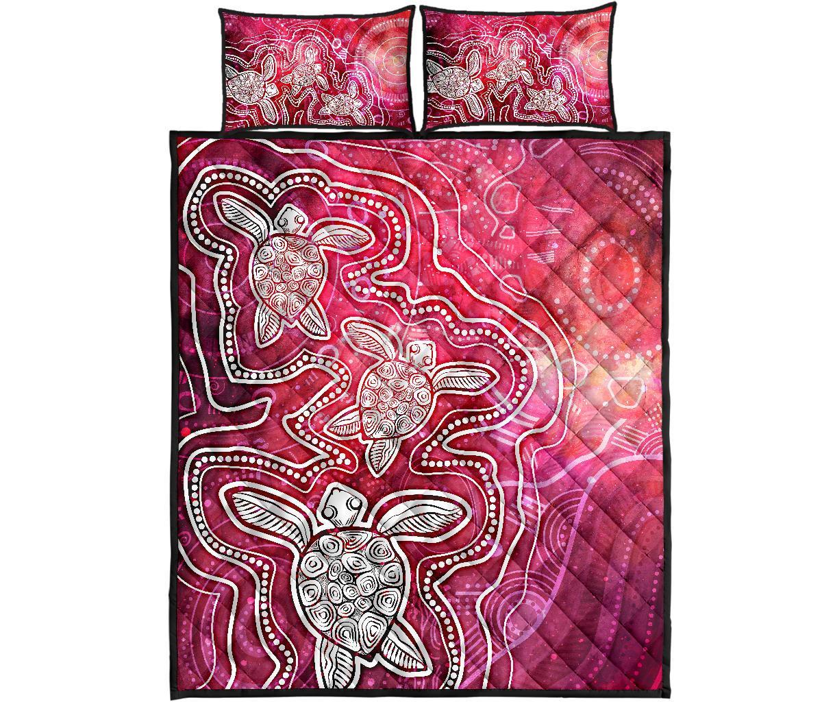aboriginal-quilt-bed-set-sea-turtle-with-indigenous-patterns-pink