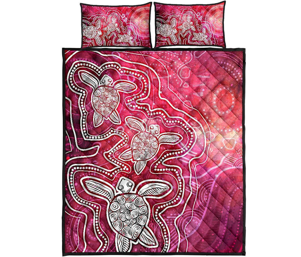 aboriginal-quilt-bed-set-sea-turtle-with-indigenous-patterns-pink