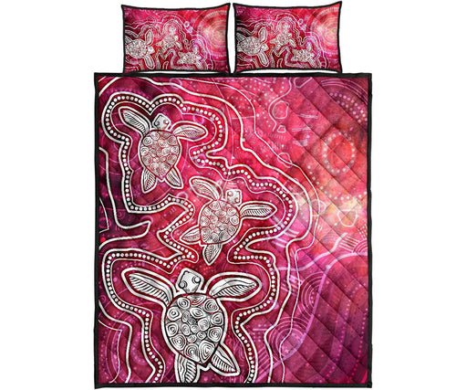 aboriginal-quilt-bed-set-sea-turtle-with-indigenous-patterns-pink