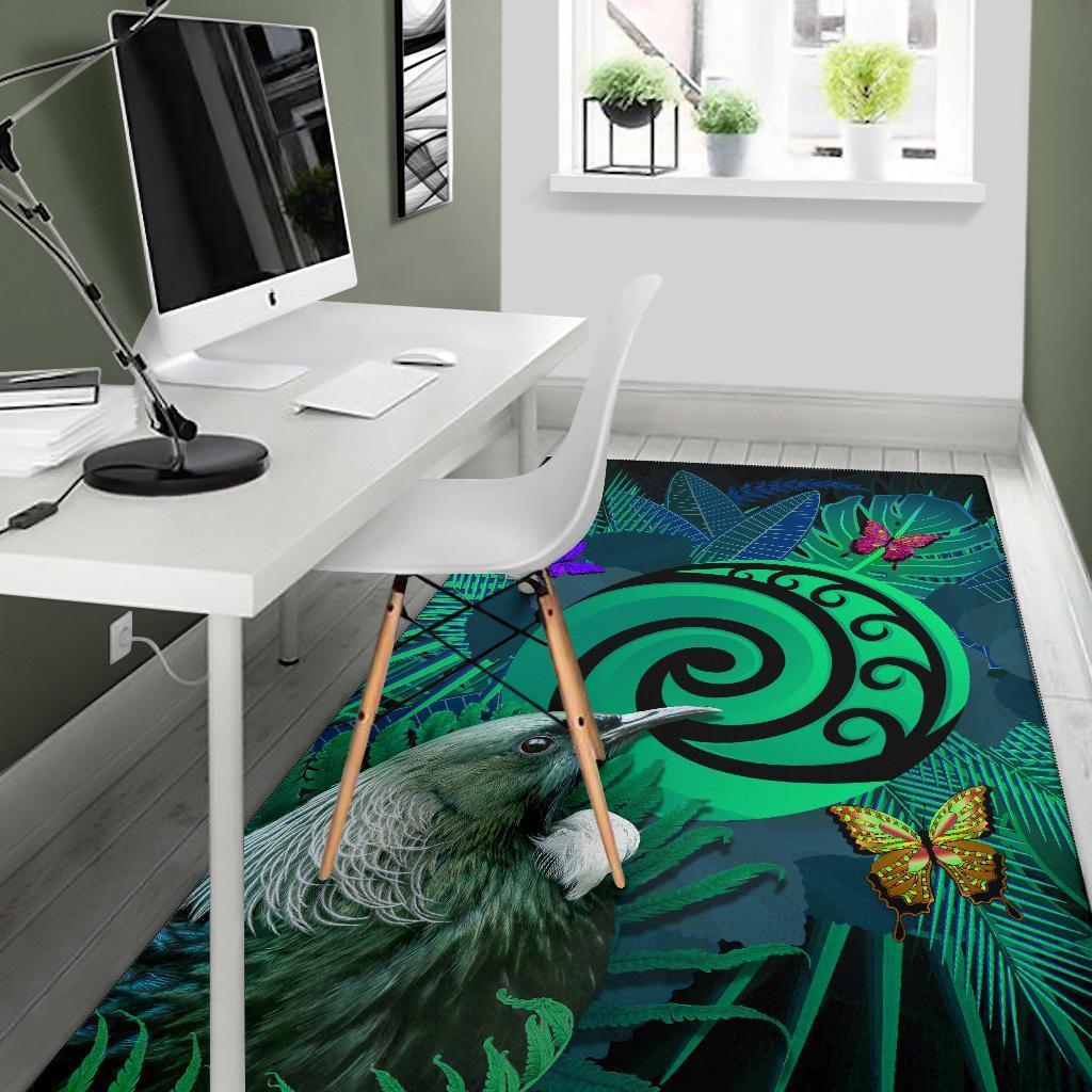 new-zealand-area-rug-koru-fern-mix-tui-bird-tropical-floral-turquoise
