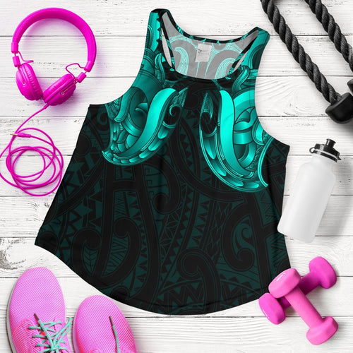 Maori Ta Moko Women Racerback Tank New Zealand Turquoise - Vibe Hoodie