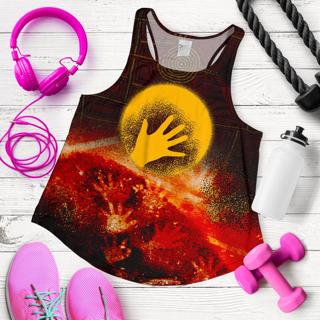 Aboriginal Women's Racerback Tank - Indigenous Flag Hand Art - Vibe Hoodie