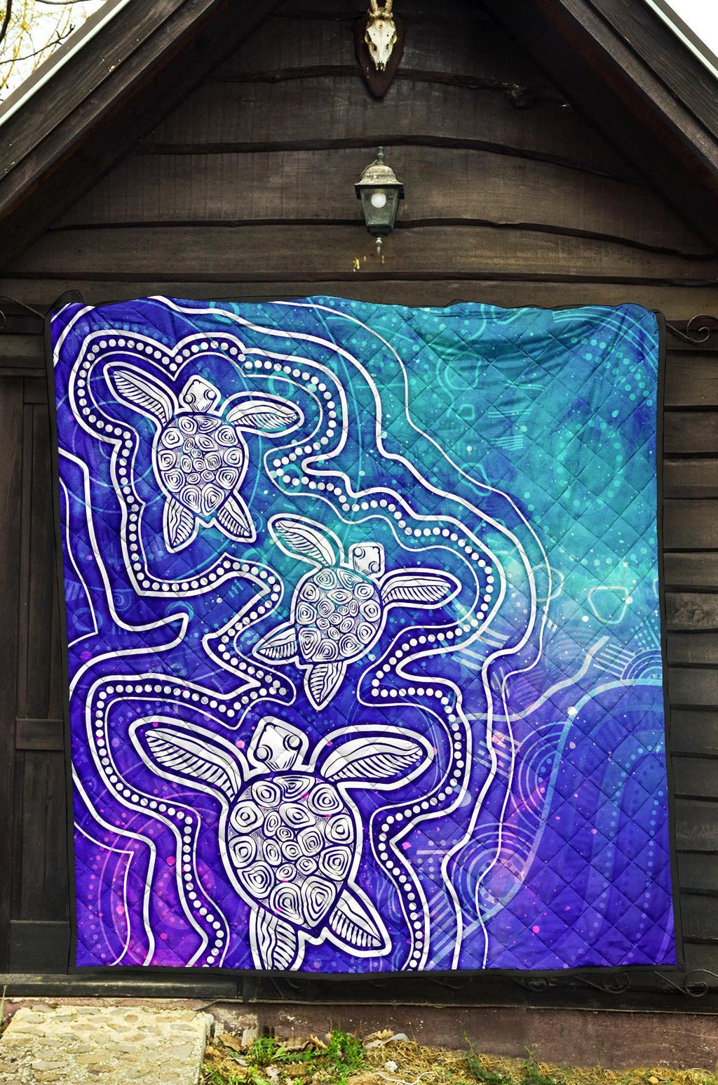 aboriginal-premium-quilt-sea-turtle-with-indigenous-patterns-blue