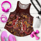 Aboriginal Women's Racerback Tank - Kangaroo family with Hand Art - Vibe Hoodie
