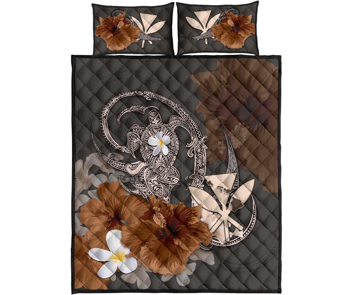 kanaka-maoli-hawaii-quilt-bed-set-hibiscus-turtle-tribal-brown
