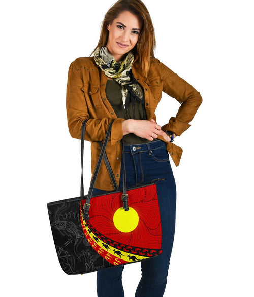 aboriginal-leather-tote-bag-indigenous-flag-circle-dot-painting