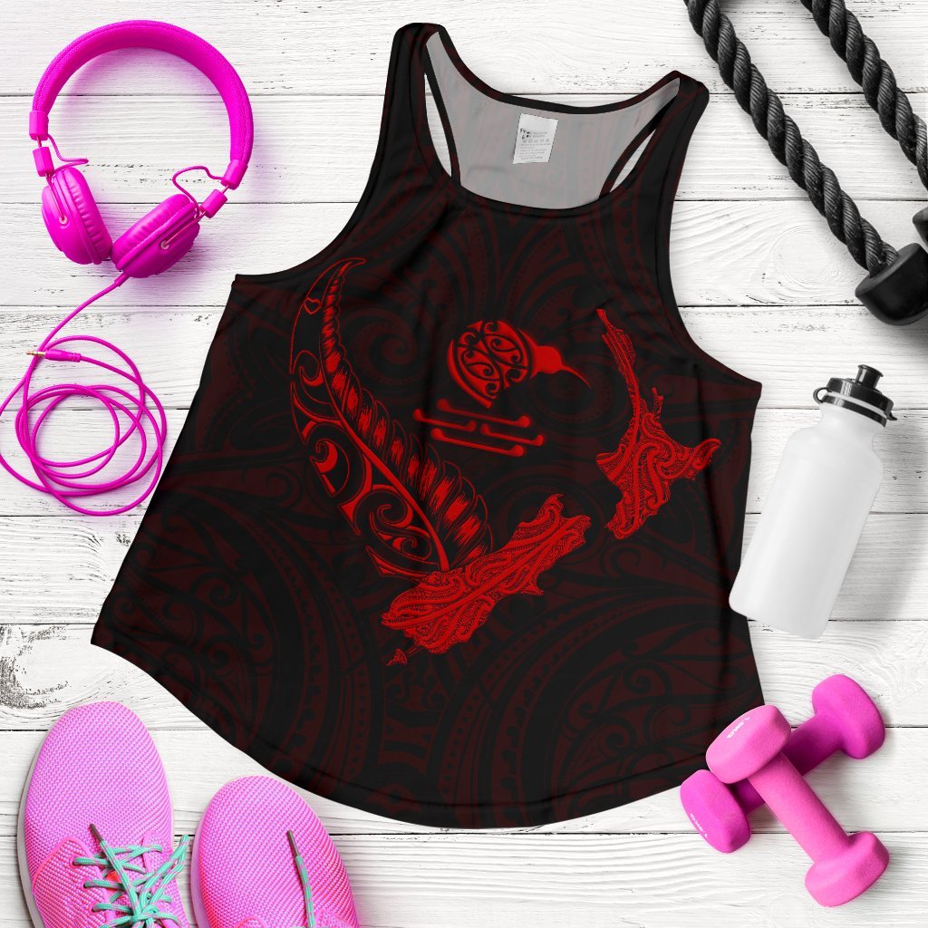 New Zealand Heart Women'S Racerback Tank - Map Kiwi Mix Silver Fern Red - Vibe Hoodie