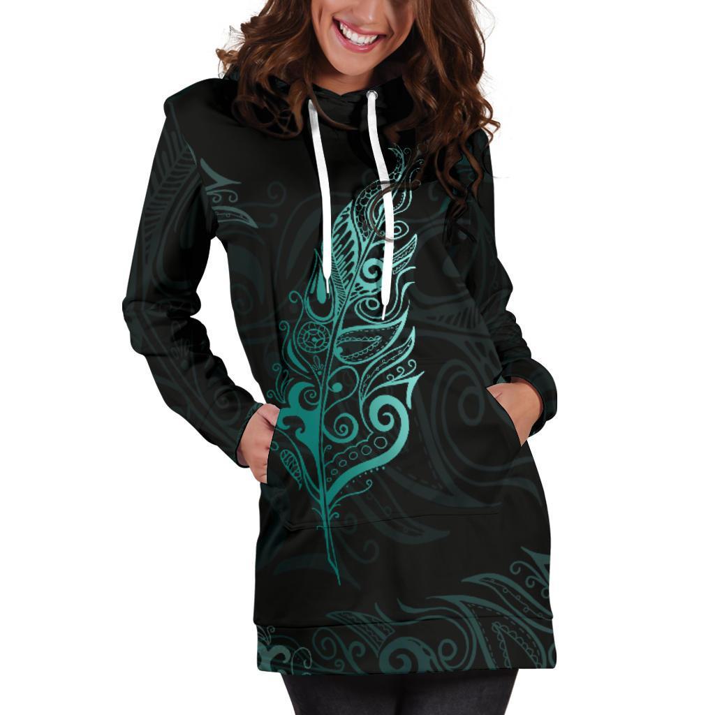 light-silver-fern-new-zealand-hoodie-dress-turquoise