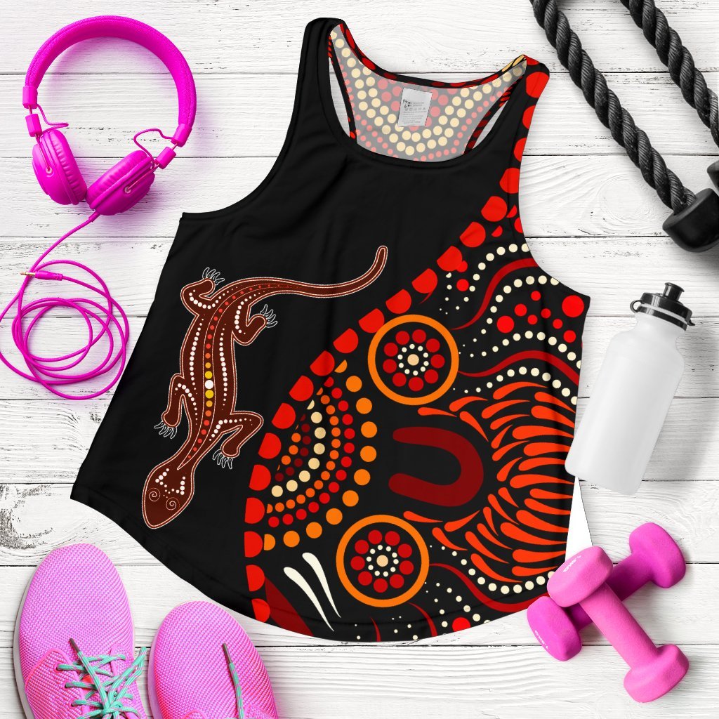 Aboriginal Women's Racerback Tank - Aboriginal Lizard With Dot Painting Patterns - Vibe Hoodie