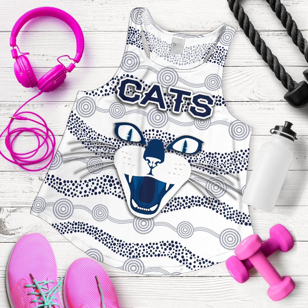 Geelong Women Racerback Tank Cats Indigenous - White - Vibe Hoodie