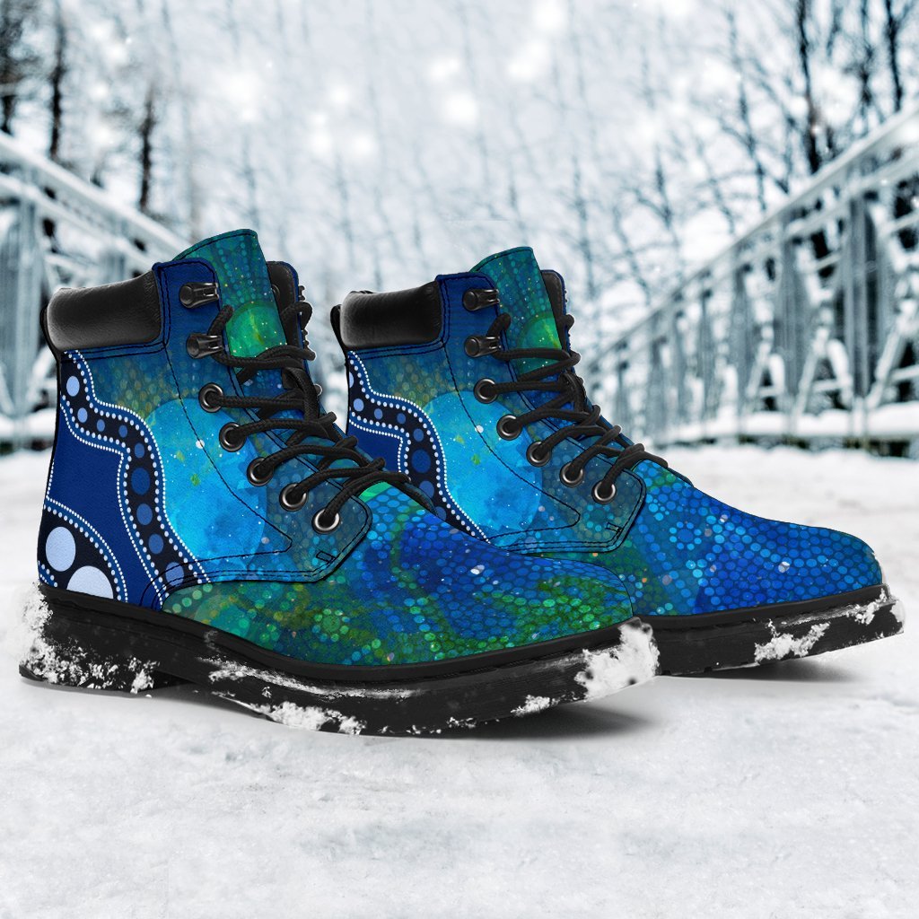 aboriginal-all-season-boots-australia-indigenous-flag-circle-dot-painting-art-blue