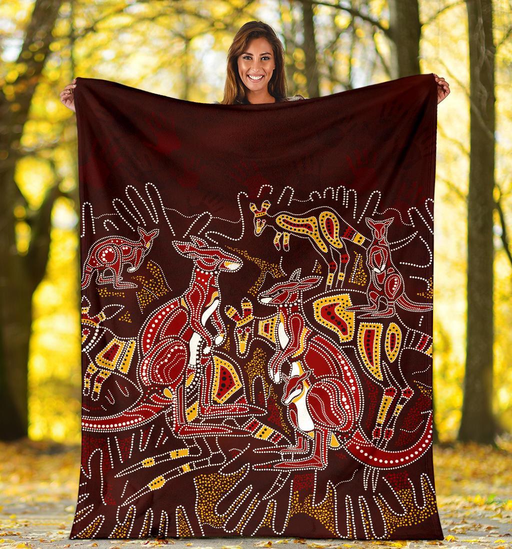 custom-aboriginal-premium-blanket-kangaroo-family-with-hand-art