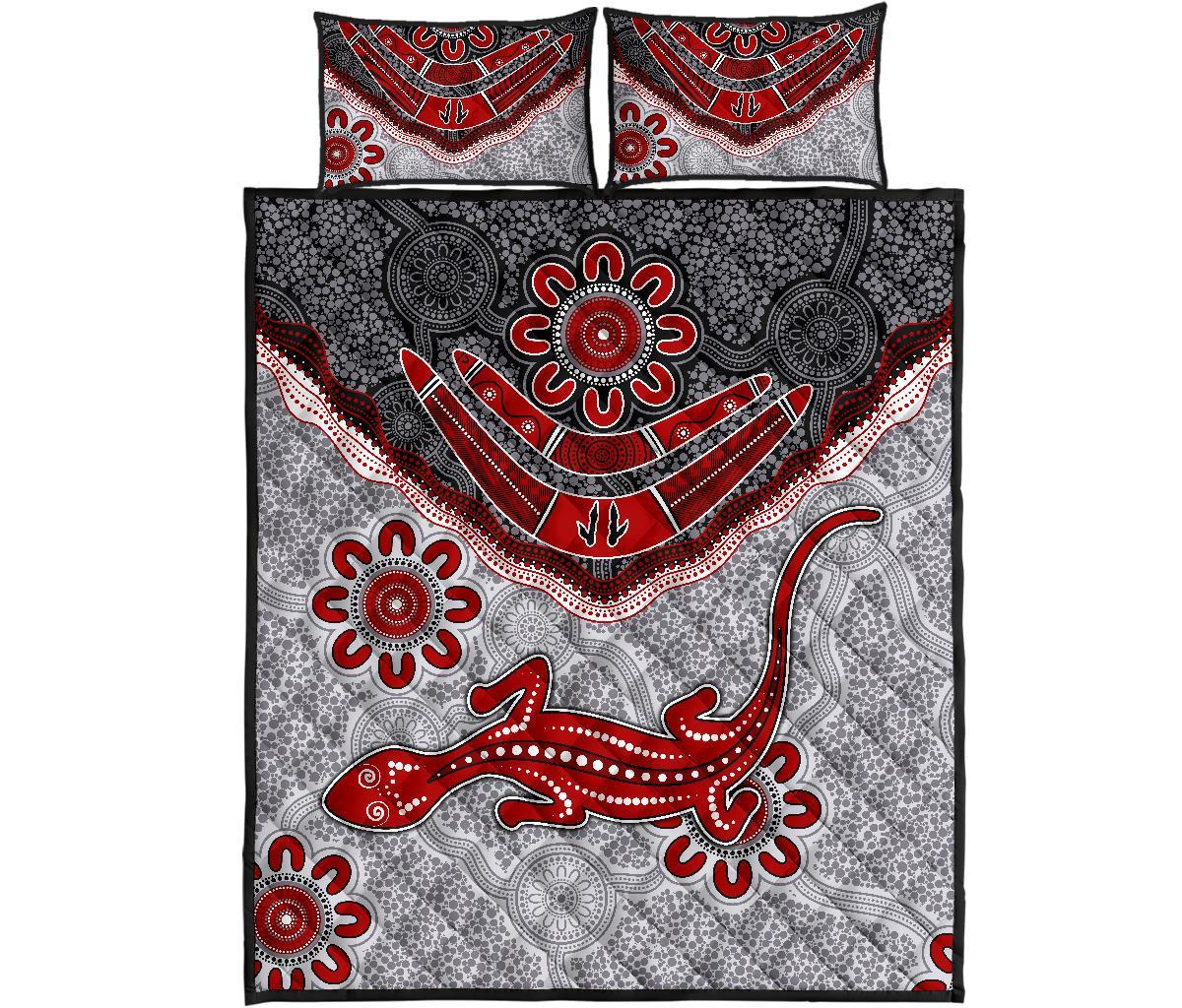 aboriginal-quilt-bed-set-indigenous-boomerang-and-lizard-art