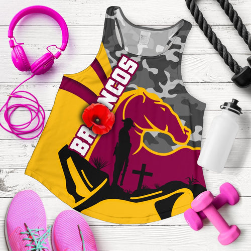 (Custom Personalised) Brisbane Broncos Women's Racerback Tank Anzac Day - Camo Style - Vibe Hoodie