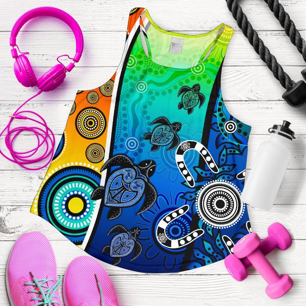 Aboriginal Women's Racerback Tank  - Indigenous Turtle Dot Painting Art - Vibe Hoodie