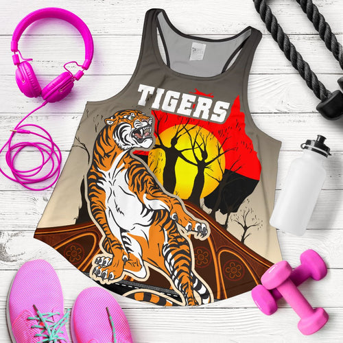(Custom Personalised) Wests Tigers Women's Racerback Tank Version Aboriginal Art - Vibe Hoodie