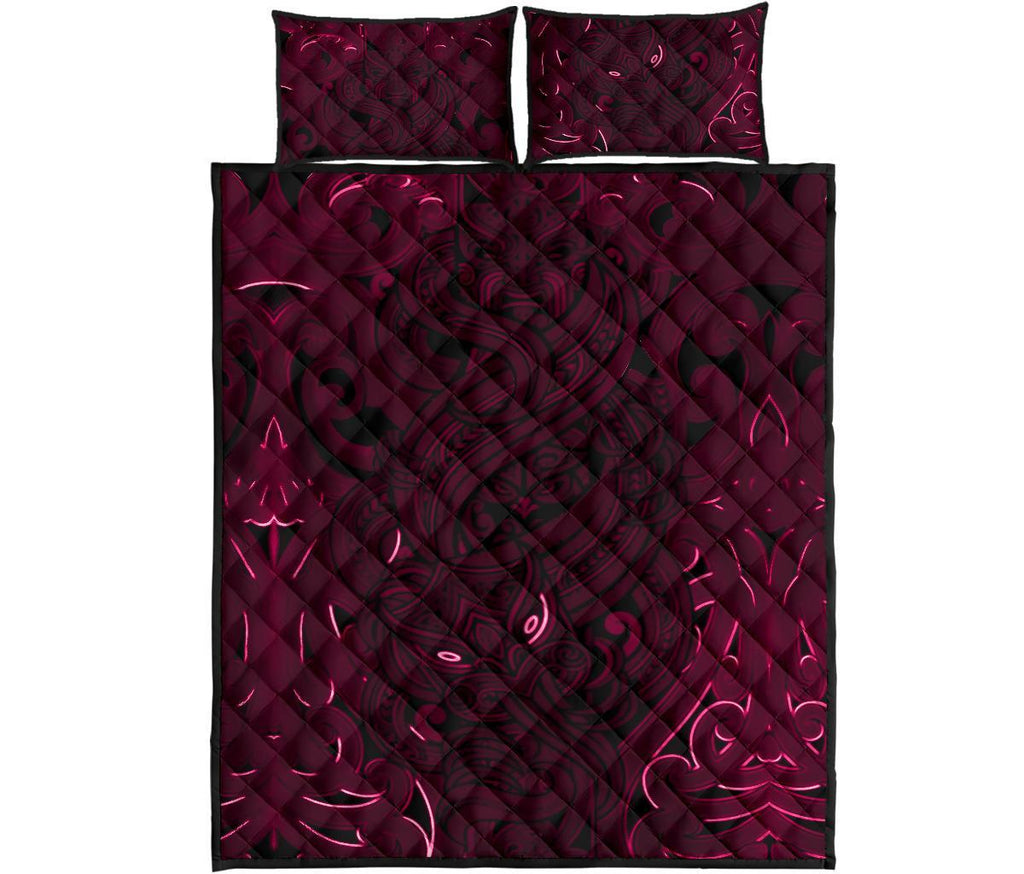 new-zealand-quilt-bed-set-maori-gods-quilt-and-pillow-cover-tumatauenga-god-of-war-pink