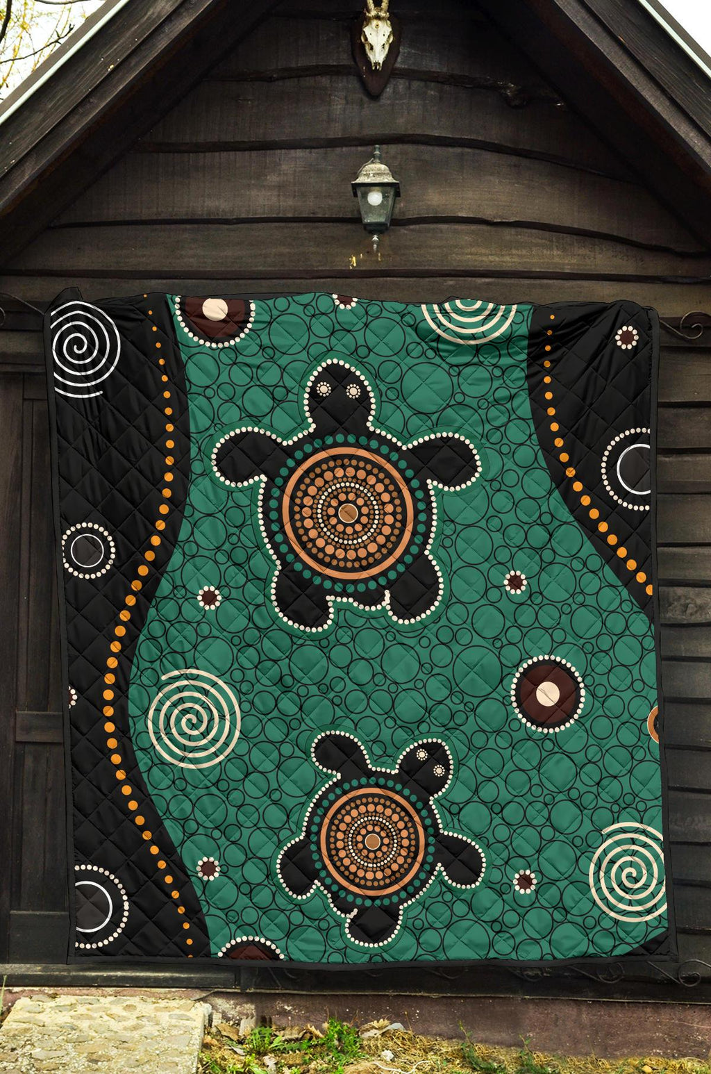 aboriginal-premium-quilt-australia-green-turtle-dot-painting-art