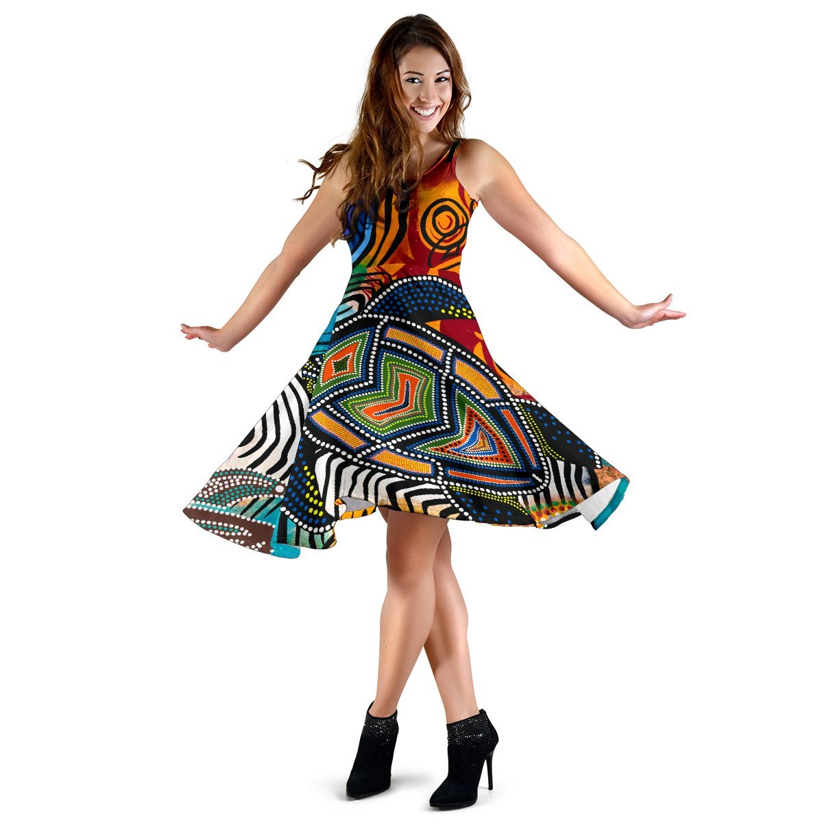 Aboriginal Midi Dress - Turtle Indigenous Art - Vibe Hoodie