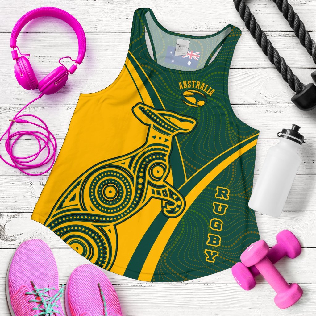 Rugby Racerback Tank - Australian Rugby Kangaroo & Aboriginal Patterns - Vibe Hoodie