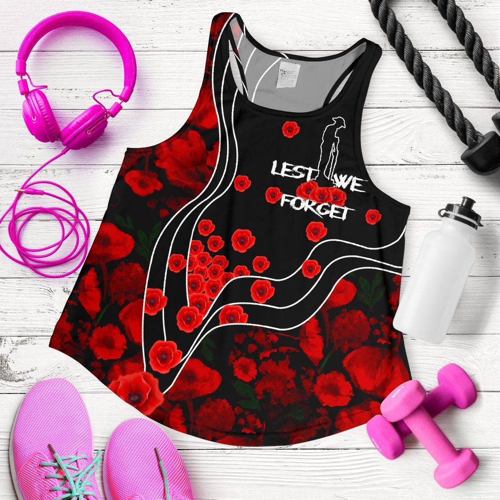 Anzac Lest We Forget Women's Racerback Tank - Poppy Flowers - Vibe Hoodie