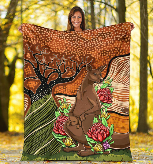 aboriginal-premium-blanket-kangaroo-with-indigenous-tree