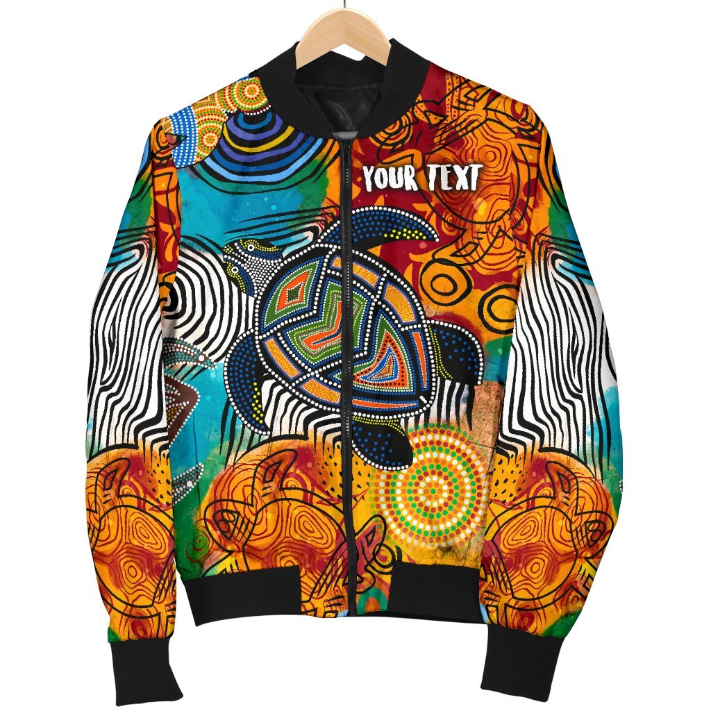 aboriginal-personalised-womens-bomber-jacket-turtle-indigenous-art