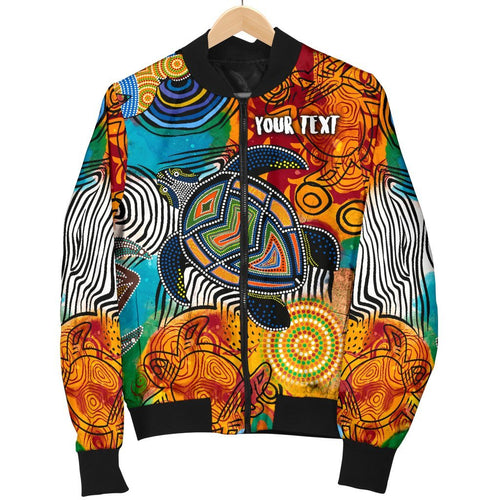 aboriginal-personalised-womens-bomber-jacket-turtle-indigenous-art