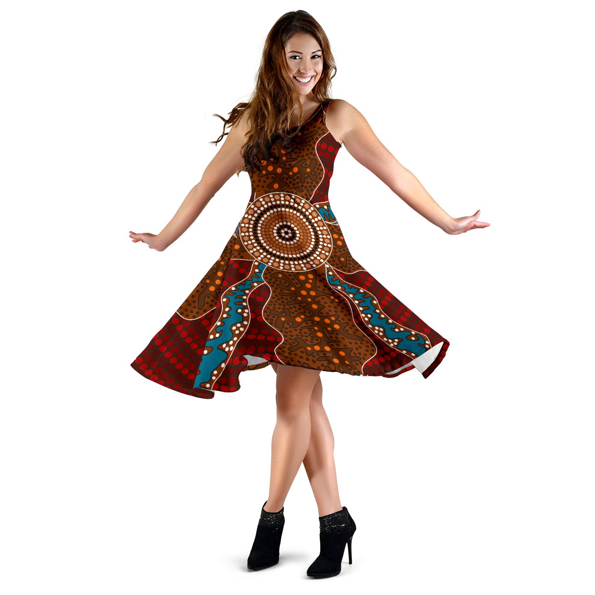 Midi Dress - Aboriginal Dot Painting Dress Ver06 - Vibe Hoodie