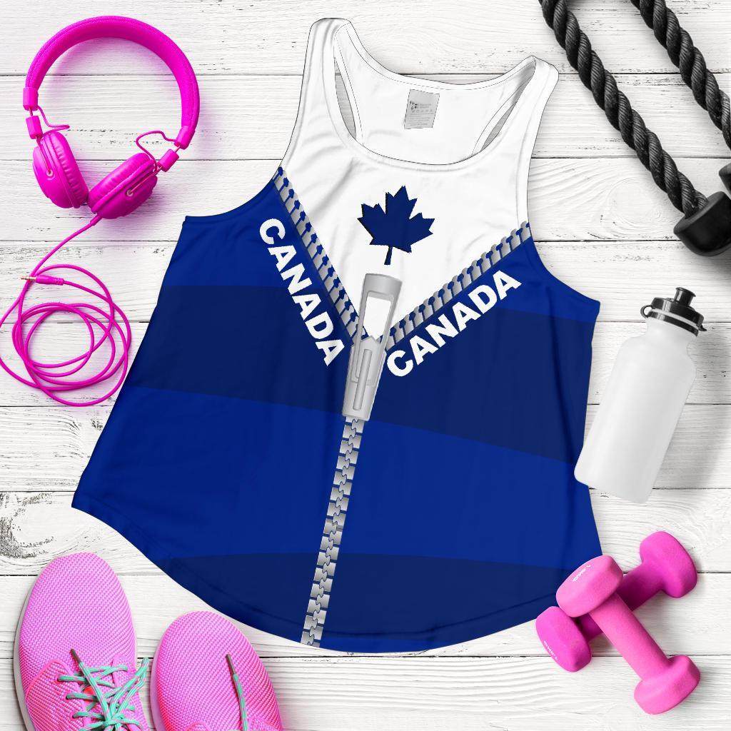 Canada Women Racerback Tank With Straight Zipper Style Blue - Vibe Hoodie