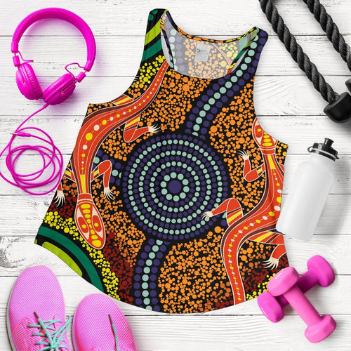 1st Australia Women Racerback Tank - Aboriginal Two Lizards Dot Painting Circle - Vibe Hoodie