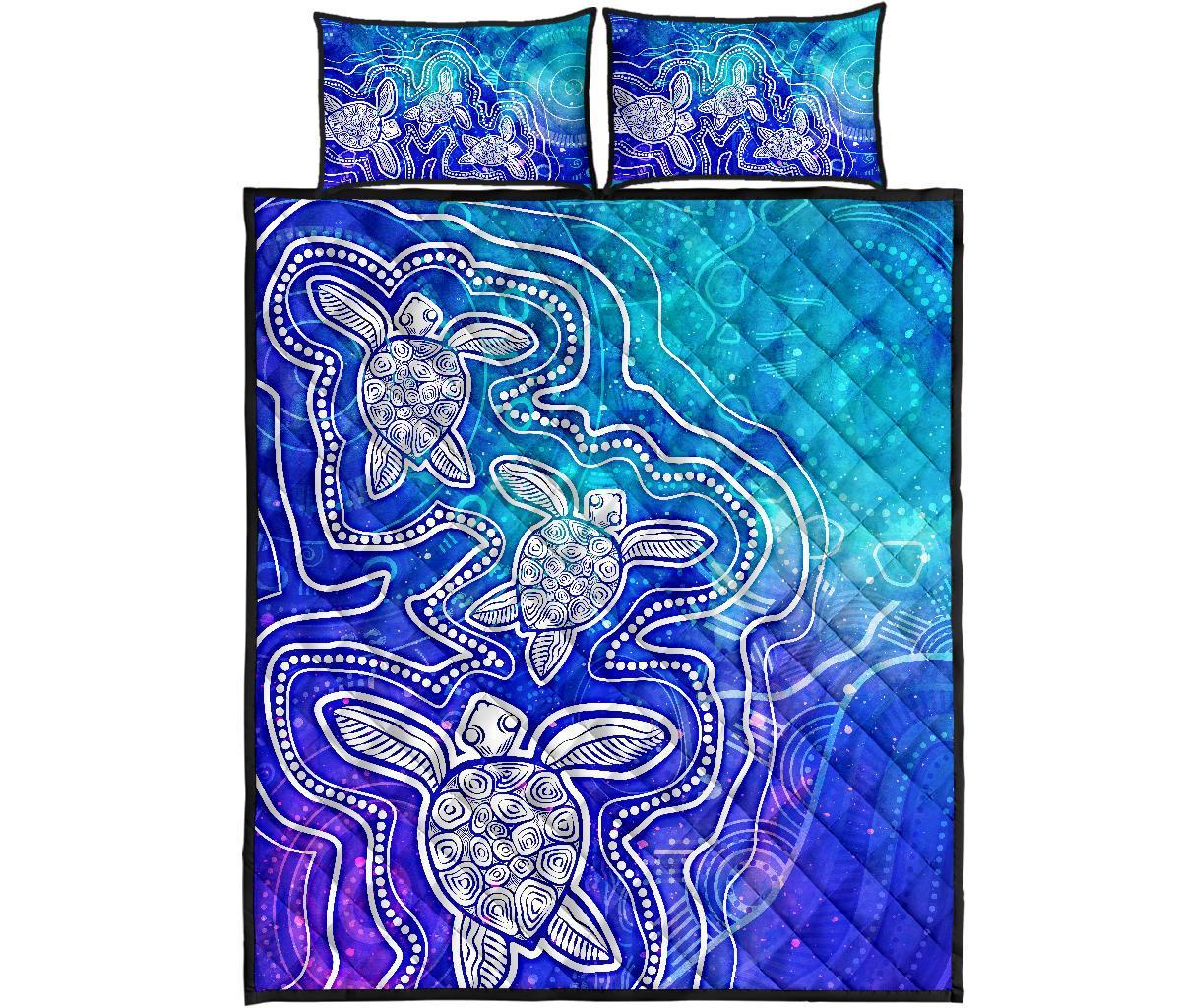 aboriginal-quilt-bed-set-sea-turtle-with-indigenous-patterns-blue