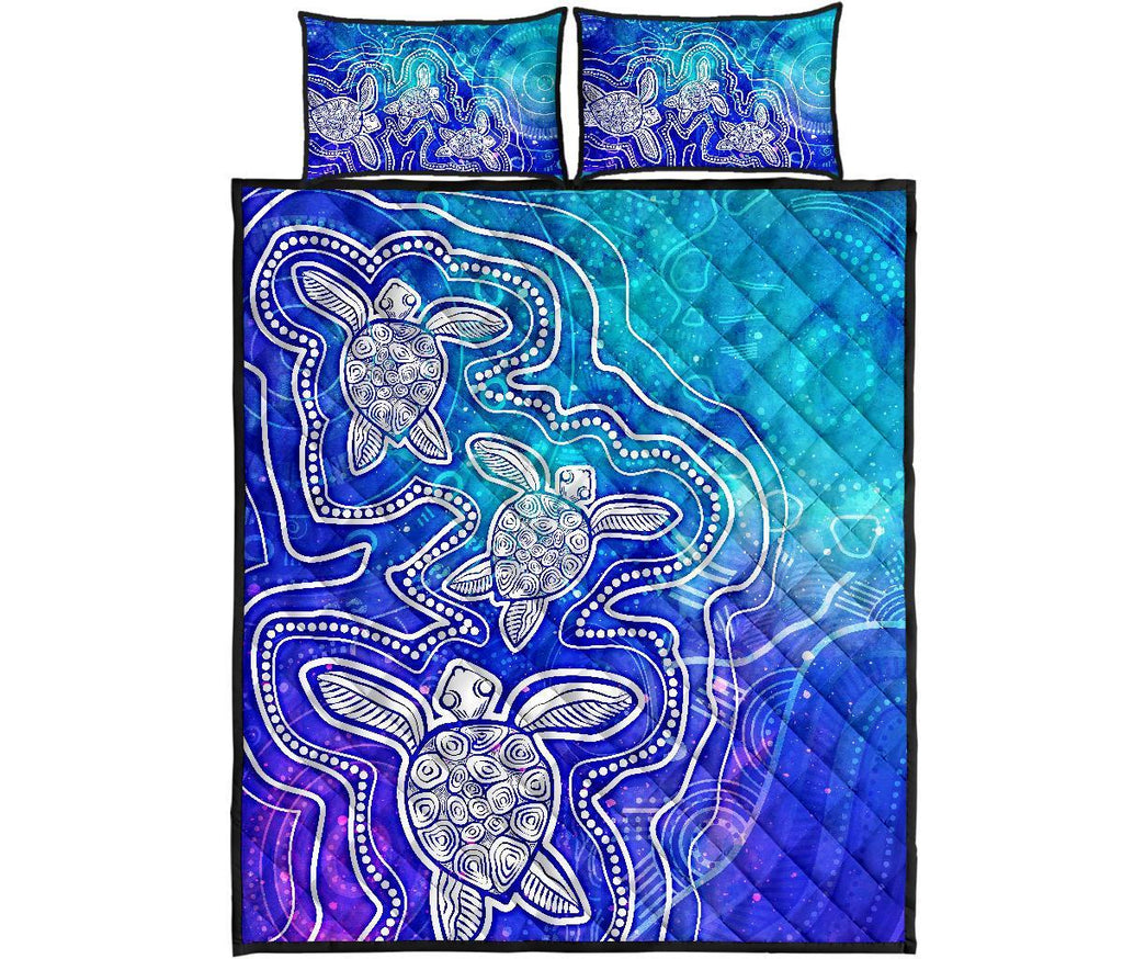 aboriginal-quilt-bed-set-sea-turtle-with-indigenous-patterns-blue
