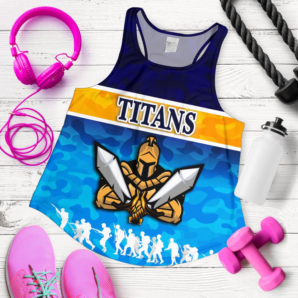 Gold Coast Women Racerback Tank Titans Gladiator Anzac Day 2021 Version - Camouflage - Vibe Hoodie